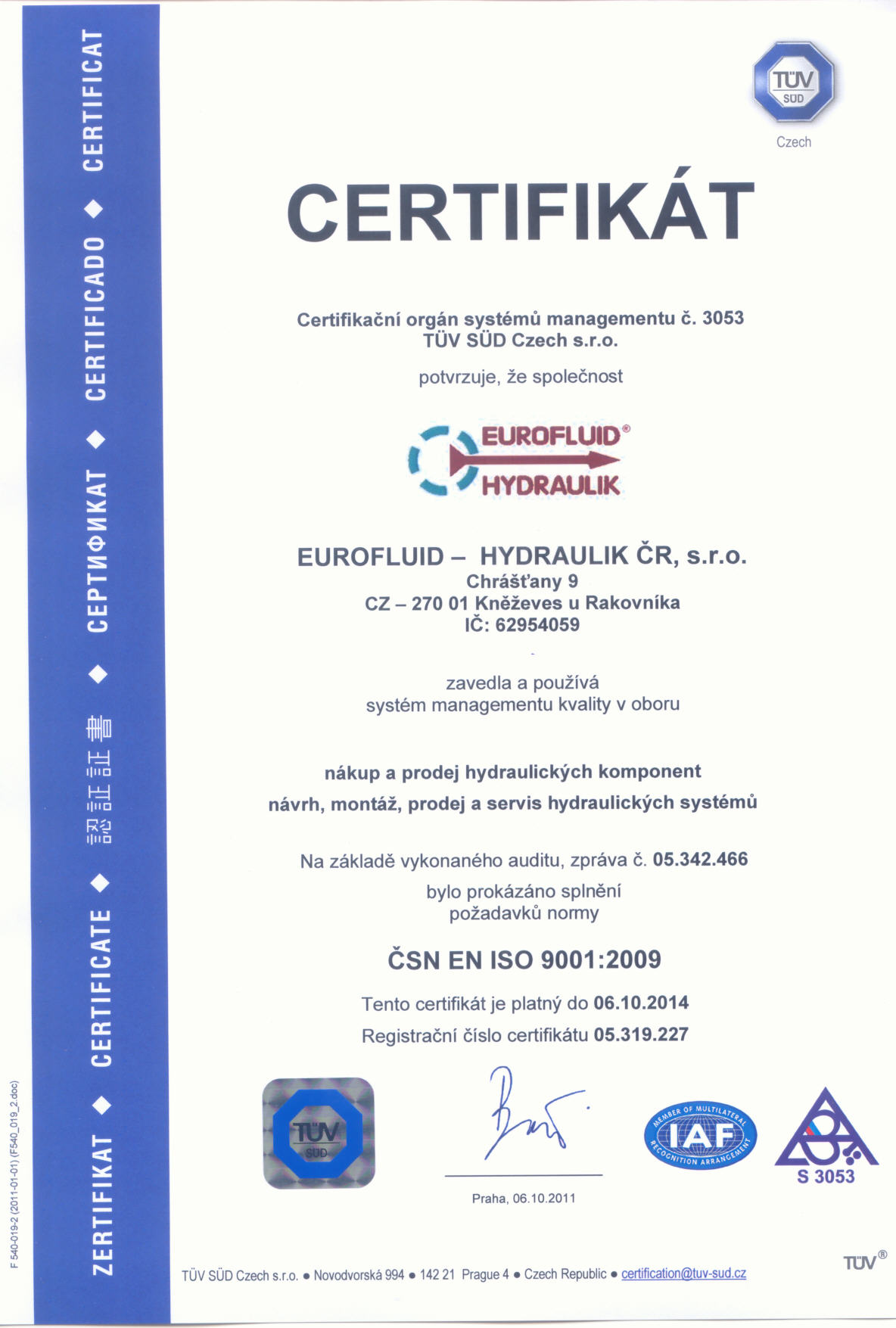 Certifikát ISO 9001-CZ